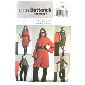 Butterick Sewing Pattern B5104 Jacket Coat Top Dress Pants Misses Size 6-12